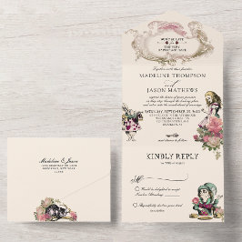 Vintage Alice im Wunderland Aquamarin Blush All In One Einladung