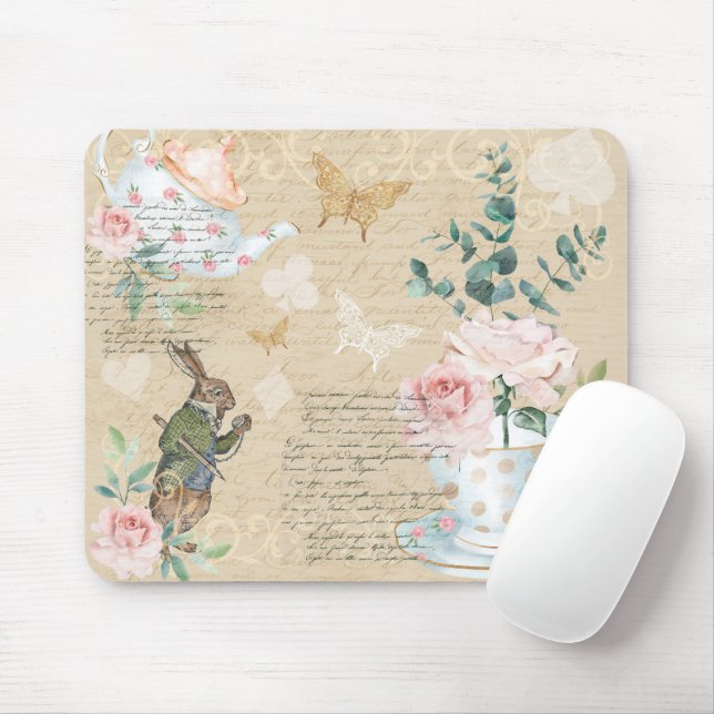Vintage Alice im Wunderland Collage Decoupage Mous Mousepad (Mit Mouse)