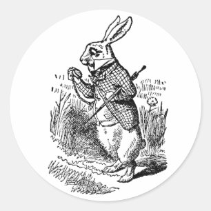 Vintage-Alice im Wunderland die weiße Hasen-Uhr Runder Aufkleber