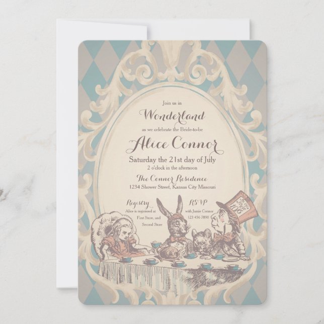 Vintage Alice im Wunderland - Einladungen (Vorderseite)