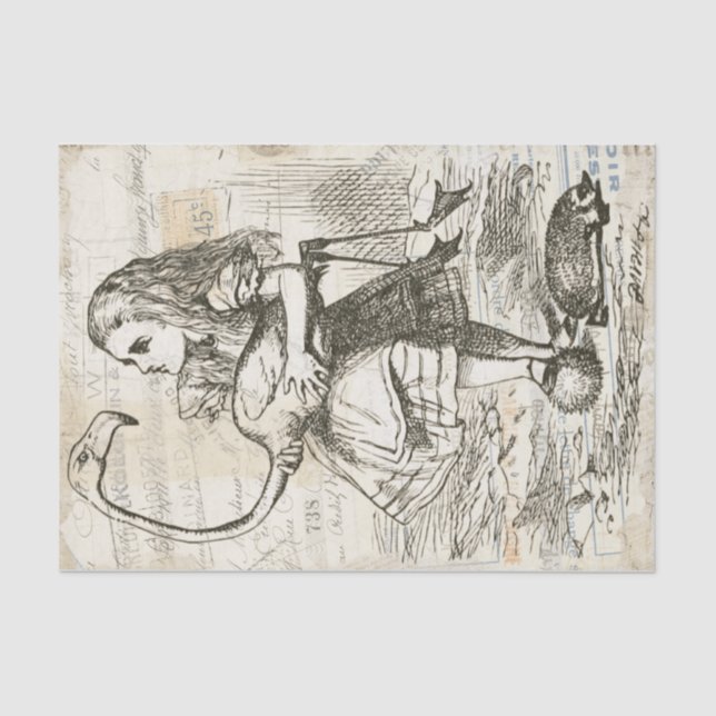 Vintage Alice im Wunderland Flamingo Decoupage Seidenpapier (Vorderseite)
