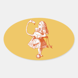 Vintage-Alice-im-Wunderland-Flamingo Ovaler Aufkleber