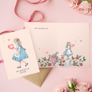 Vintage Alice im Wunderland Frohes Valentinstag Feiertagskarte
