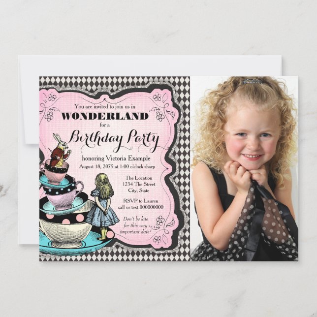 Vintage Alice im Wunderland Geburtstagspartei Einladung (Vorderseite)