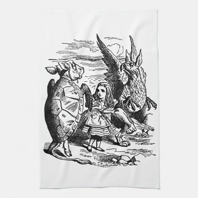 Vintage Alice im Wunderland, Griffin, Mock Turtle Geschirrtuch (Vertikal)