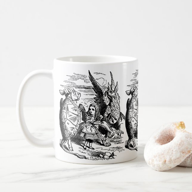 Vintage Alice im Wunderland, Griffin, Mock Turtle Kaffeetasse (Mit Donut)