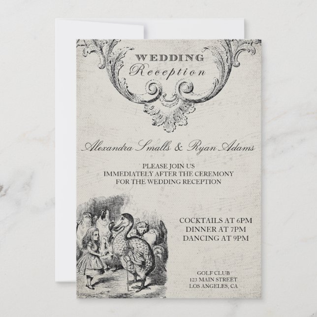 Vintage Alice im Wunderland Hochzeitskarte Einladung (Vorderseite)