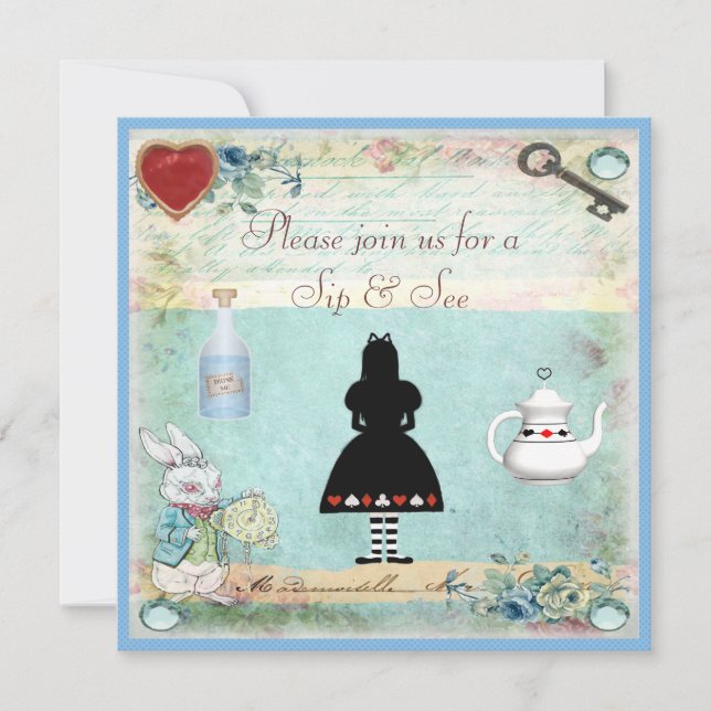Vintage Alice im Wunderland Kinderdusche Einladung (Vorderseite)