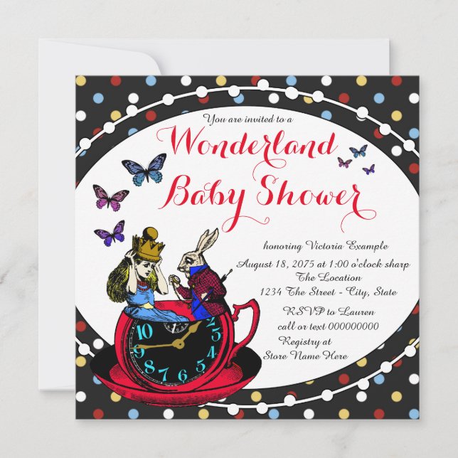 Vintage Alice im Wunderland Kinderdusche Einladung (Vorderseite)