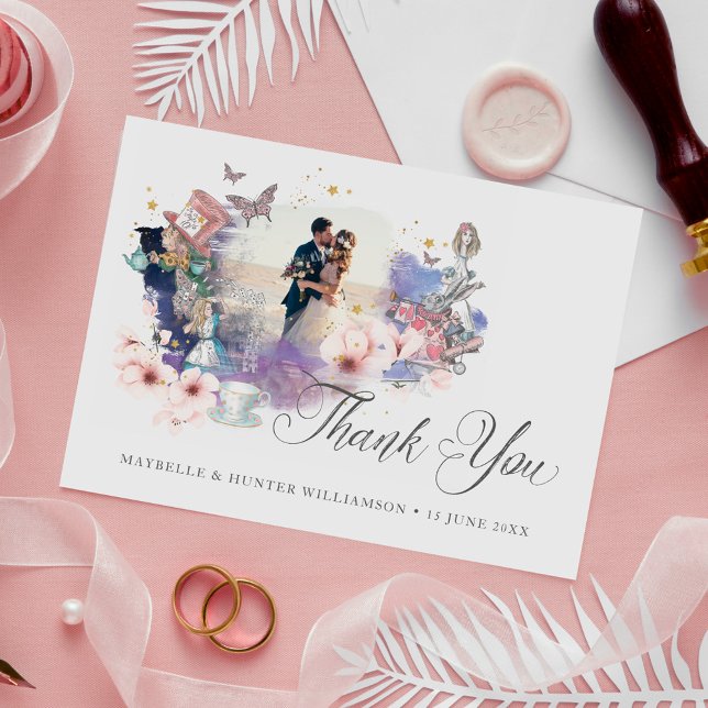 Vintage Alice im Wunderland MärchenFoto Dankeskarte (Vintage Alice In Wonderland Fairytale Photo Thank You Card)