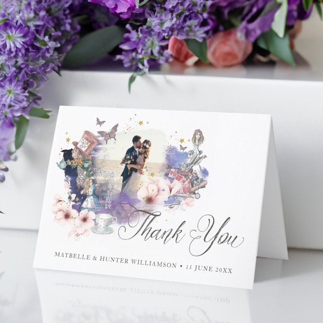 Vintage Alice im Wunderland MärchenFoto Dankeskarte (Vintage Alice In Wonderland Fairytale Photo Thank You Card)