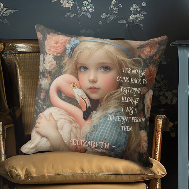 Vintage Alice im Wunderland mit rosa Flamingo Kissen (Von Creator hochgeladen)