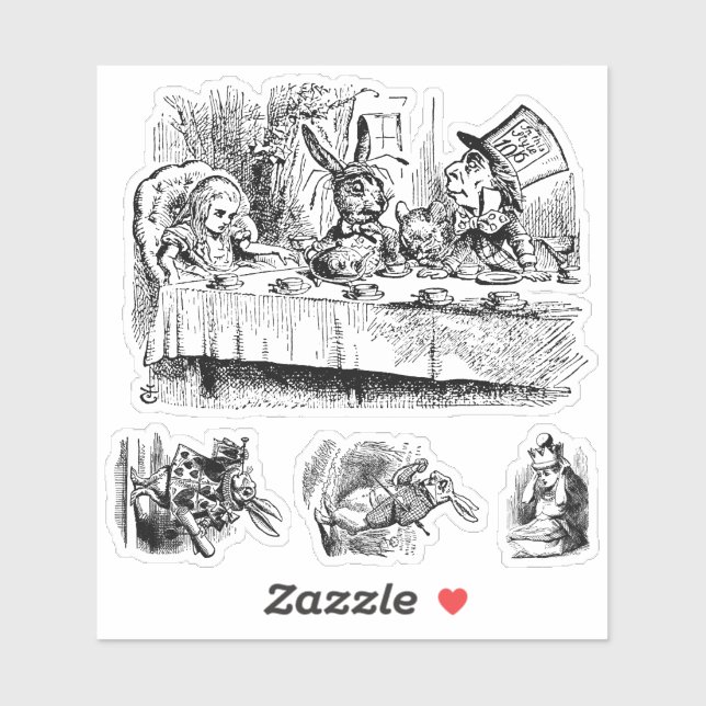 Vintage Alice im Wunderland mit Weißkaninchen Aufkleber (Blatt)