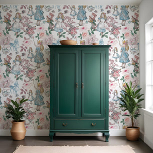 Vintage Alice im Wunderland Rosendekoupage Tapete