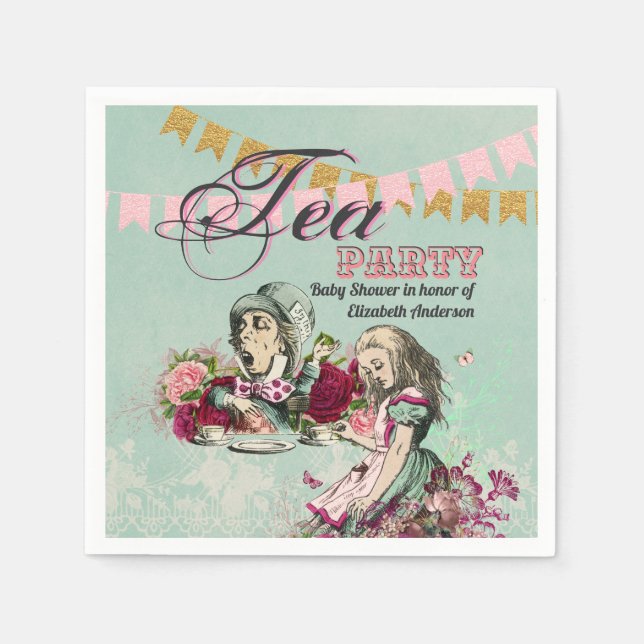 Vintage Alice im Wunderland Tee Party Benutzerdefi Serviette (Vorderseite)
