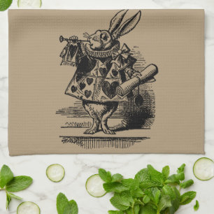 Vintage-Alice-im-Wunderland-Weißer-Hase-als-Herold Küchentuch