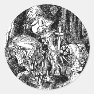 Vintage Alice im Wunderland Weißer Ritter am Pferd Runder Aufkleber