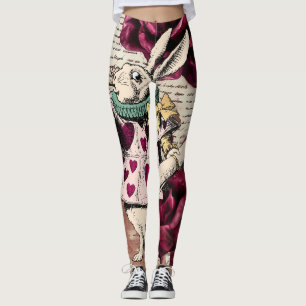 Vintage Alice im Wunderland Weißes Kaninchen Leggings
