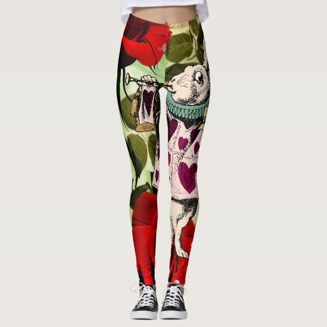 Vintage Alice im Wunderland Weißes Kaninchen Leggings (Vorderseite)