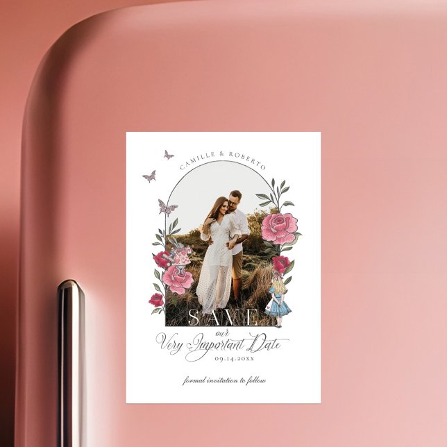 Vintage Alice im Wunderland Wichtiges Foto Magneteinladung (Vintage Alice In Wonderland Important Date Photo Magnetic Invitation)