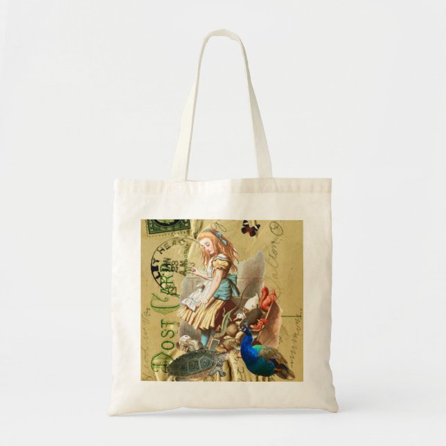 Vintage Alice im Wunderlandcollage Tragetasche (Vorne)