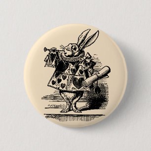 Vintage Alice in Wonderland White Rabbit as Herald Button