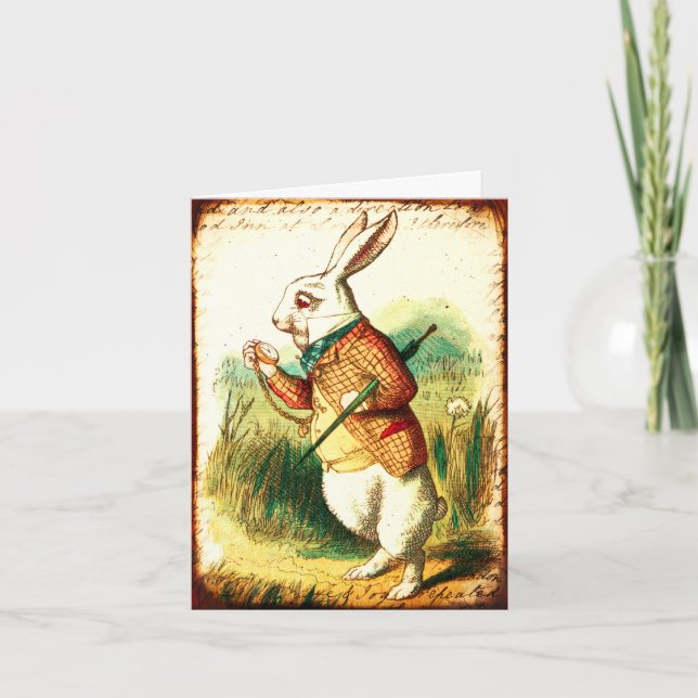 Vintage Alice, weißes Kaninchen Karte (Vorderseite)
