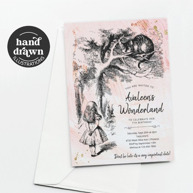 Vintage Alice's Adventures in Wonderland Geburtsta Einladung (Von Creator hochgeladen)