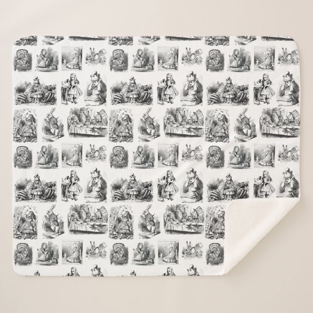 Vintage Alice's Adventures in Wunderland-Muster Sherpadecke (Vorderseite (Horizontal))