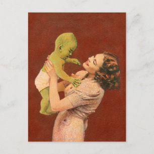 Vintage Alien Baby und Mutter Postkarte