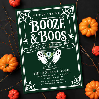 Vintage-Alkohol & Buh Erwachsene Halloween-Party Einladung