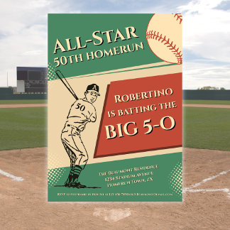 Vintage All Star Baseball Men 50th Birthday Einladung