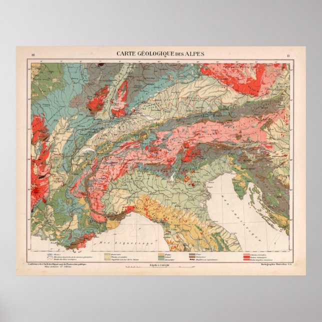 Vintage Alpen Geologie Karte (1921) Poster (Vorne)