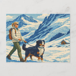 Vintage-Alpen-Wanderung mit Hund Postkarte