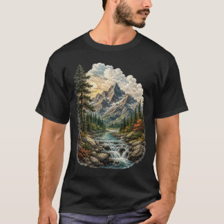 Vintage Alpen-Wildnis-Berglandschaft  T-Shirt