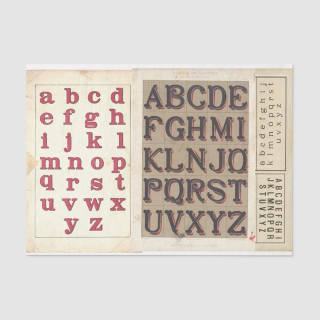 Vintage Alphabet-Typografie-Decoupage-Collage Seidenpapier (Vorderseite)