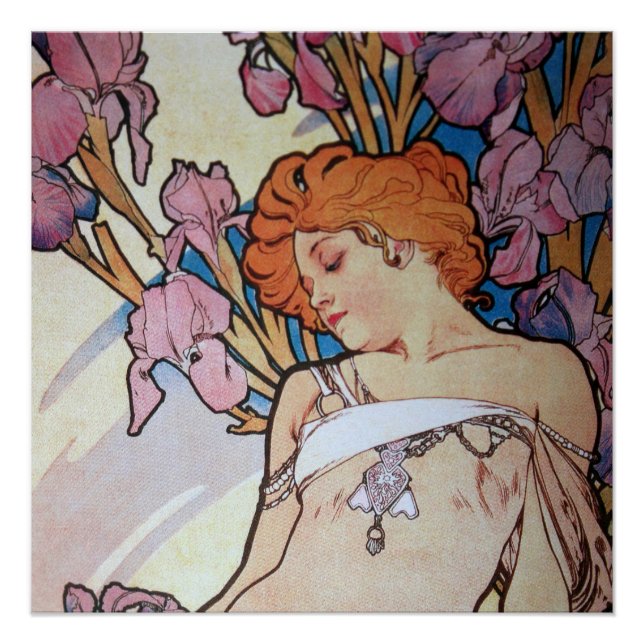Vintage Alphonie Mucha Göttin Jugendstil Poster (Vorderseite)