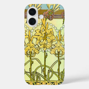 Vintage Alphonse Mucha Art Nouveau Lilien-Muster iPhone 16 Hülle