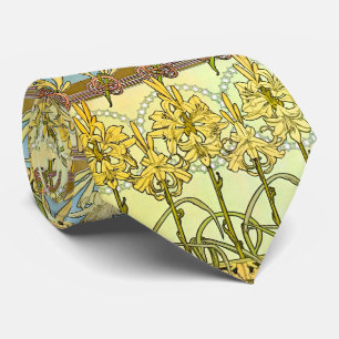 Vintage Alphonse Mucha Art Nouveau Lilien-Muster Krawatte