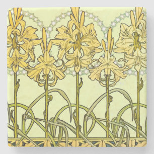 Vintage Alphonse Mucha Art Nouveau Lilien-Muster Steinuntersetzer