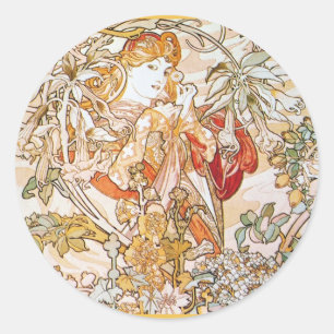 Vintage Alphonse-Mucha-Göttin Runder Aufkleber