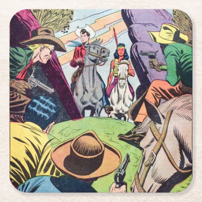 Vintage Alt-West-Comic-Buchszene Rechteckiger Pappuntersetzer (Vorderseite)