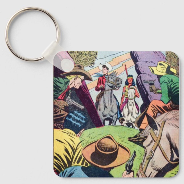 Vintage Alt-West-Comic-Buchszene Schlüsselanhänger (Vorderseite)