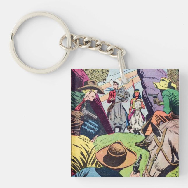 Vintage Alt-West-Comic-Buchszene Schlüsselanhänger (Vorderseite)