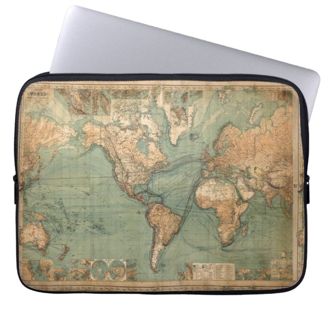 Vintage Alte Antike Weltkarte Laptopschutzhülle (Vorderseite)