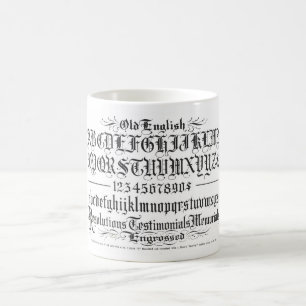 VINTAGE ALTE ENGLISCHE KALLIGRAPHIE ALPHABET KAFFEETASSE