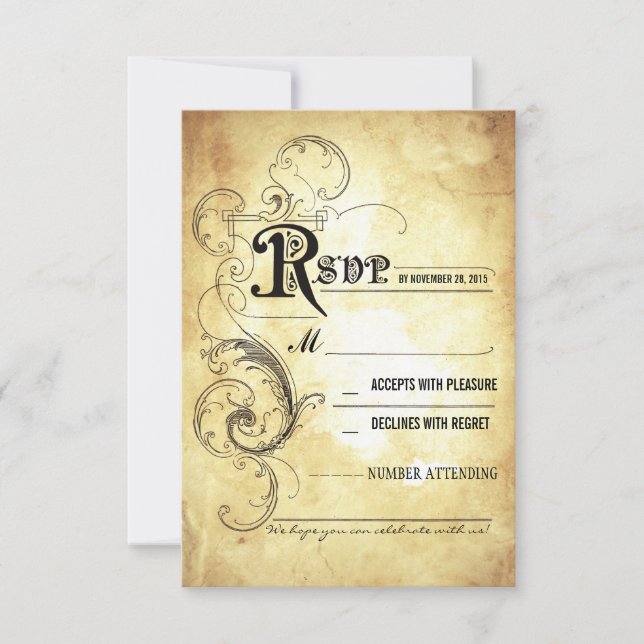 Vintage alte Hochzeitkarten RSVP Karte (Vorderseite)