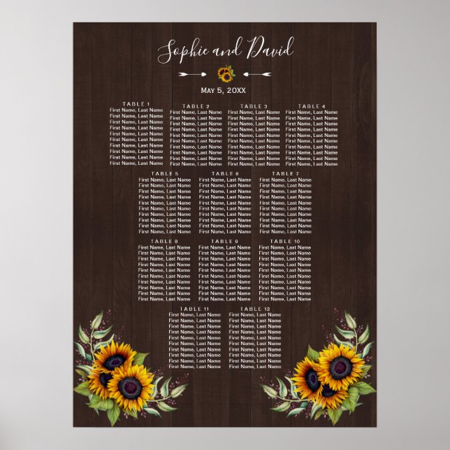 Vintage alte Holzsonnenblumen Hochzeitskarte Poster (Vorne)