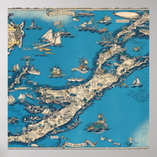 Vintage Alte Karte der Bermuda-Inseln Poster
