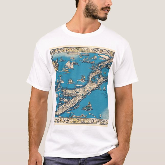 Vintage alte Karte der Bermuda-Inseln T-Shirt (Vorderseite)